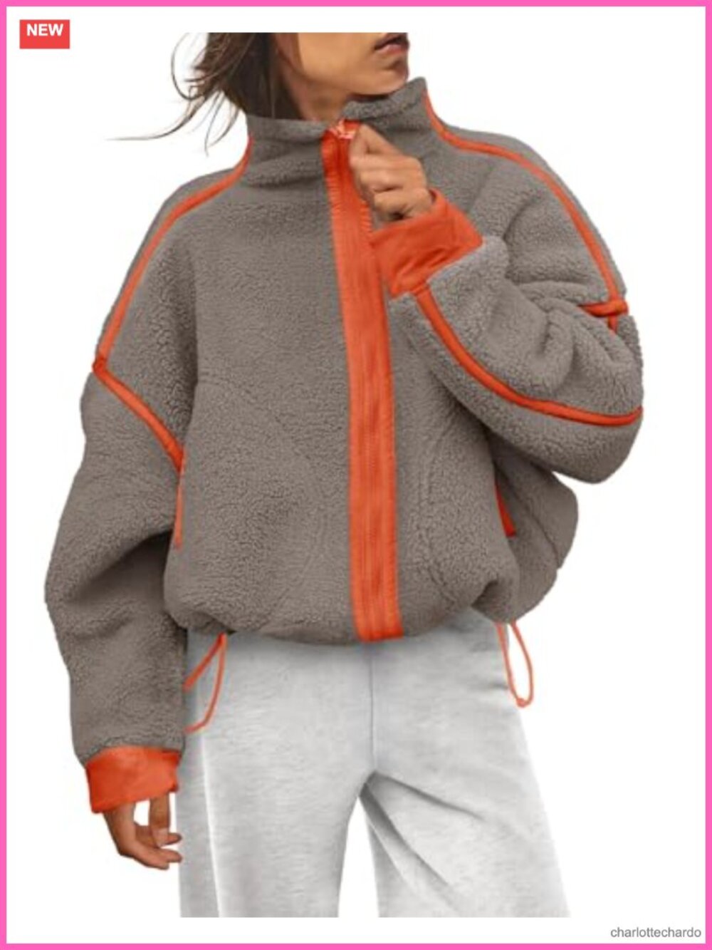 Zip Up Sherpa Fleece Jacket Cropped Oversized Fuzzy Coat